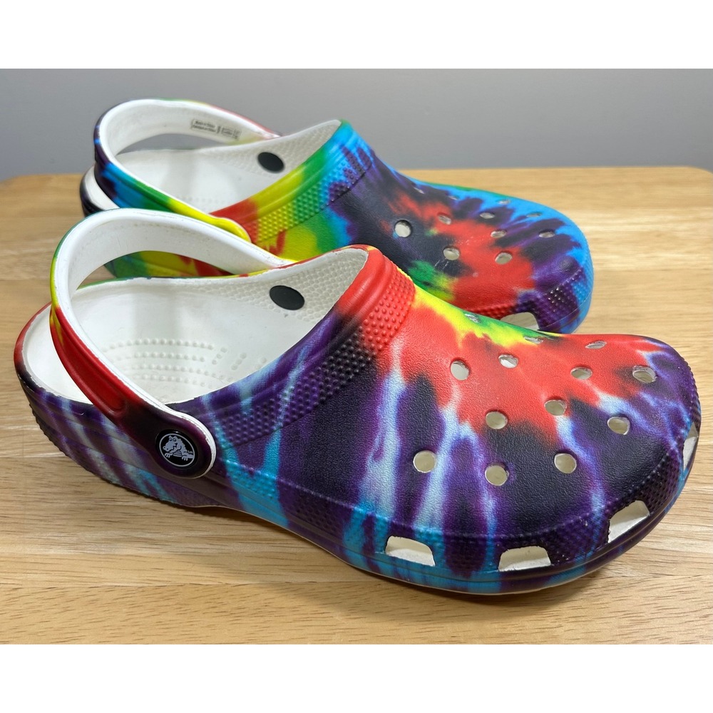 Crocs Classic Clog Unisex M7 W9 Multi Tie Dye Rainbow Colorful Comfort Slip On